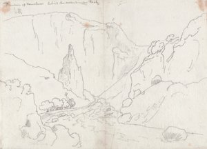 Fontenen av Vaucluse, bak den vinkelrette klippen av John Robert Cozens