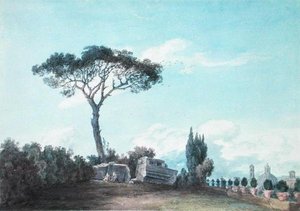 I hagen til Colonna-palasset, Roma (akvarell på papir) av John Robert Cozens