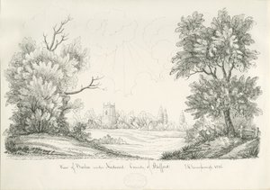 Barton under Needwood Village: penn- og blekktegning, 1836 av John Robert Fernyhough