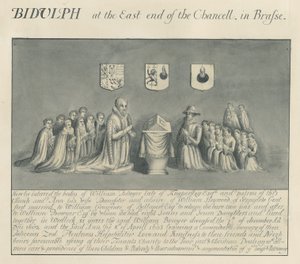 Messingplate i Biddulph Church - William Bowyer fra Knipersley: penn- og vasketegning, nd [?19. århundre] (tegning) av John Robert Fernyhough