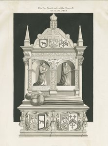 Eccleshall Church - Biskop William Overtons grav: sepia-tegning, nd [1800-tallet] (tegning)