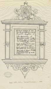 Rugeley Church (gamle) - Monument til Richard Weston: penn- og blekksporing av John Robert Fernyhough