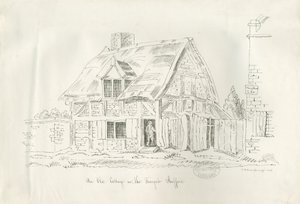 Stafford - Old Cottage in the Foregate: penn- og blekktegning av John Robert Fernyhough