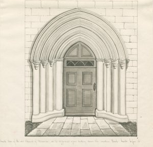 Uttoxeter Church - South Door: penn- og vasketegning, og [midten av 1800-tallet] (tegning) av John Robert Fernyhough
