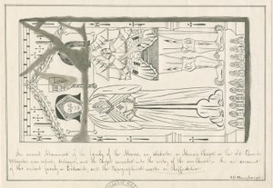 Uttoxeter kirke - Tomb of the Minderårige Family: penn- og blekktegning, nd [midten av 1800-tallet] av John Robert Fernyhough