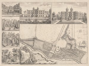 A Plan of the Gardens & View of Ye Buildings of ye Right Honorable Henry Pelham, Esqr. på Echa i Ye County of Surrey av John Rocque