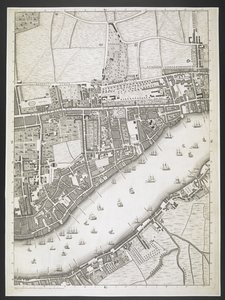 Plan over London, Ratcliff motorvei, Upper Shadwell road,  En plan over byene London og Westminster, og bydelen Southwark; : med de sammenhengende bygningene; Fra en faktisk undersøkelse, / tatt av JOHN ROCQUE, Land-Surveyor, og gravert av John Pine,  J av John Rocque
