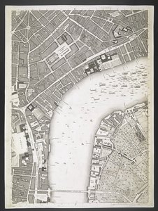 Plan over London, The Strand, Westminster bridge,  En plan over byene London og Westminster, og bydelen Southwark; : med de sammenhengende bygningene; Fra en faktisk undersøkelse, / tatt av JOHN ROCQUE, Land-Surveyor, og gravert av John Pine,  John Rocq av John Rocque
