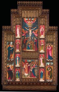 Design for gjenopptagelser ved Holy Trinity Church, Firenze, i gotisk vekkelsesramme av Bernini fra Firenze av John Roddam Spencer Stanhope