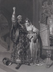Marino Faliero, doge av Venezia, truer med hevn for injurier av sin kone, Aluycia Gradenigo (gravering)