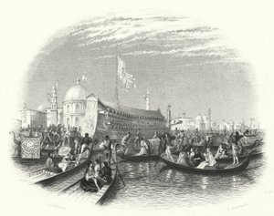 Havets ekteskap. Lekteren til Doge og gondoler på vannet i Venezia (gravering)
