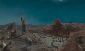 David, Israels fremtidige konge, mens han var hyrde i Betlehem av John Rogers Herbert
