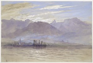 Morgen om våren, med nordøstlig vind, ved Vevey, mai - juni 1849 eller 1. mai 1869 (akvarell og kroppsfarge over grafitt på blekgrå vevd papir) av John Ruskin