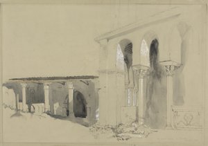 The Great Square at Torcello, 1850 (penn, blekk og vask over grafitt med gouache på brunt vevd papir) av John Ruskin