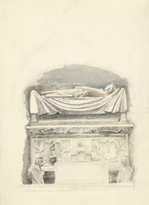 Sarkofagen og billedkunsten til graven til Cangrande I della Scala, Verona, 21. mai-1. juli 1869 (grafitt, akvarell og kroppsfarge på vevd papir) av John Ruskin