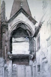 Graven til Cangrande I, Santa Maria Antica, Verona (blyant og akvarell på papir) av John Ruskin