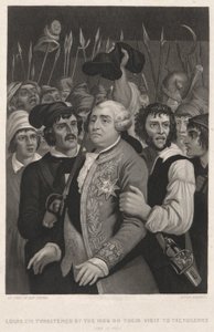 Louis XVI truet av mobben på deres besøk i Tuileriene av John Sartain