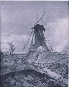 En vindmølle i Lincolnshire (farge litho) av John Sell Cotman