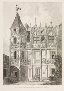 Arkitektoniske antikviteter i Normandie (Vol. II), Pl. 64: Hus på Place de la Pucelle, i Rouen av John Sell Cotman