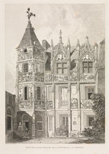 Architectural Antiquities of Normandy Vol. II, Pl. 64: Hus på Place de la Pucelle, i Rouen, av John Sell Cotman