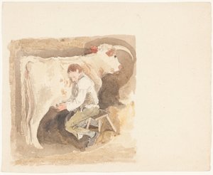 Gutt som melker en ku av John Sell Cotman