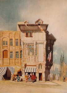 Gamle hus, med figurer, c1836 av John Sell Cotman