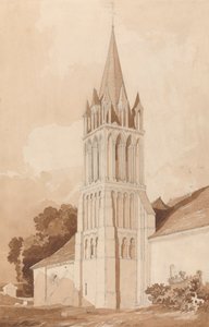 Sørøstutsikt over Ifs-kirken, nær Caen, Normandie av John Sell Cotman