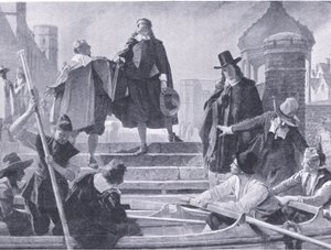 Flight of the five members, illustrasjon fra The History of the British People utgitt av Waverley, ca. 1940 (litho) av John Seymour Lucas