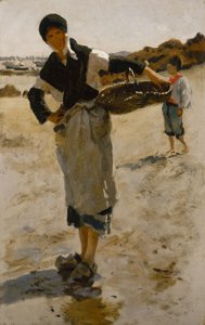 Bretonsk kvinne med en kurv, skisse for østerssamlere i Cancale av John Singer Sargent