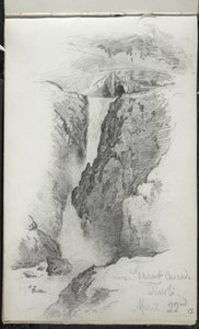 Great Cascade, Tivoli, Italia, 22. april 1869 (grafitt på off-white vevd papir) av John Singer Sargent