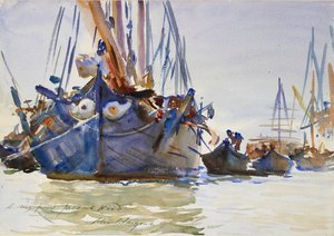 Italienske seilfartøy ved anker, c1904-1907 av John Singer Sargent