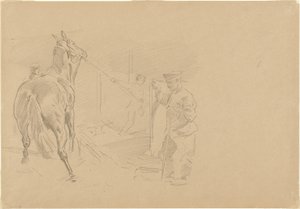Man trekker en hest inn i en stall, 1918. av John Singer Sargent