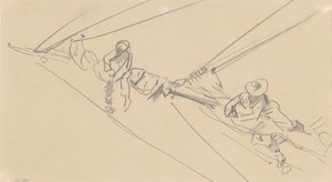 Men on a Spar, ca. 1876 (grafitt på vevd papir) av John Singer Sargent
