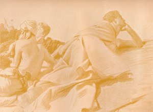 Liggende figurer David i Sauls leir, c1905 av John Singer Sargent