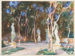 Shady Paths, Vizcaya (wc over grafitt på papir) av John Singer Sargent