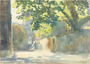 Solbelyst vegg under et tre, ca. 1913. av John Singer Sargent