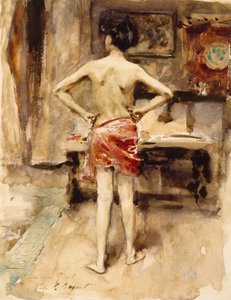 The Model, 1876 (wc over grafittblyant på vevd papir) av John Singer Sargent