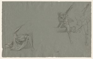 Draperistudie, to figurer som trekker en stang, 1785-86. av John Singleton Copley