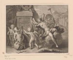 Engler med musikkinstrumenter ved et monument av John Smith