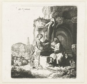 Kristus og kvinnen i Samaria blant ruiner av John Smith of Chichester