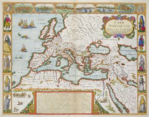Et nytt kart over Romerriket, fra "A Prospect of the Most Famous Parts of the World", pub. av Bassett und Chiswell, 1676 (håndfarget plategravering)