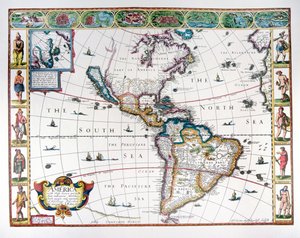 Kart over den vestlige halvkule i 1626 (farge litho) av John Speed