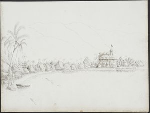 Utsikt over Papeete fra havnen, november 1845 av John Speer