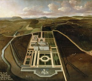 South Prospect of Hampton Court, Herefordshire, ca. 1705 av John Stevens