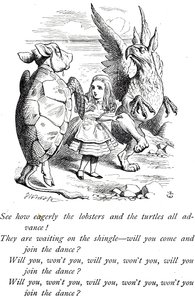 Alice, Mock Turtle and the Gryphon fra Alice's Adventures in Wonderland av John Tenniel