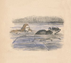 Alice svømmer med en mus i et basseng, 1889 av John Tenniel