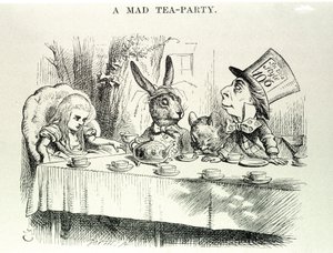 Alice tar Lewis Carrolls "" Alices eventyr i Eventyrland og gjennom glasset", illustrasjon av John Tenniel (1820-1914) av John Tenniel