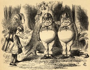 Alice med Tweedledum og Tweedledee. Illustrasjon av Sir John Tenniel av John Tenniel