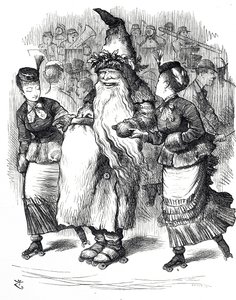 Tegneserie som viser julemannen rulleskøyter av John Tenniel