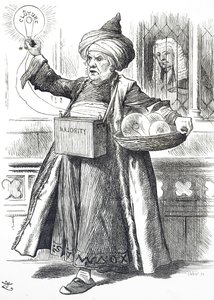 Tegneserie som viser William Ewart Gladstone som Aladdin av John Tenniel